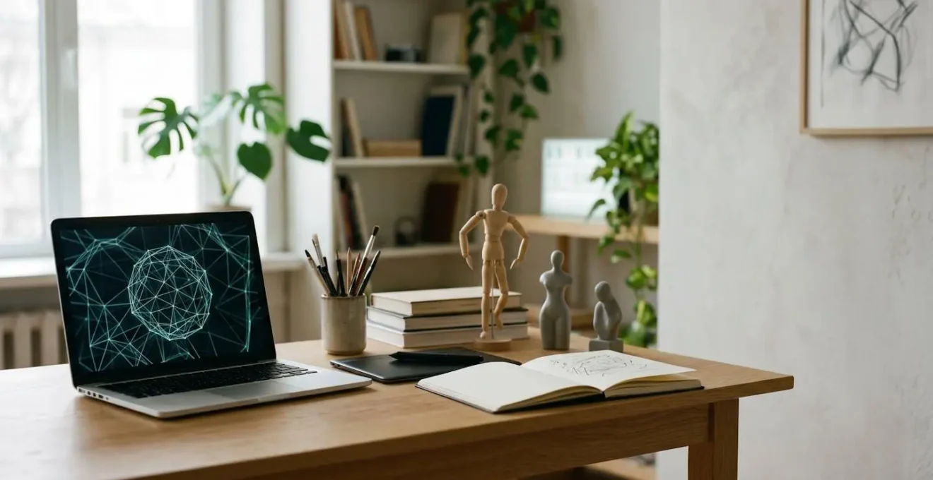 Independent animator's workspace showing 3D character model development in progress with clean composition