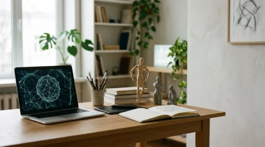 Independent animator's workspace showing 3D character model development in progress with clean composition