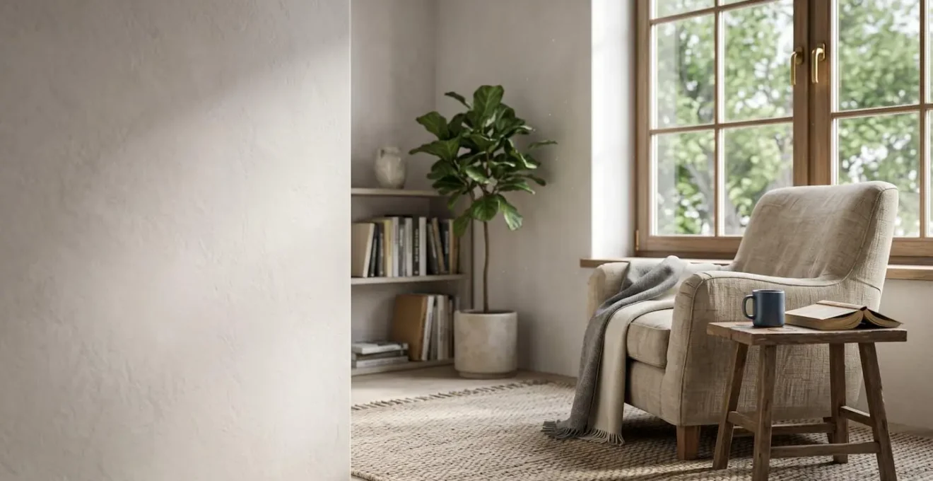A 3D animated room showing subtle signs of daily life through asymmetrical object placement and natural wear patterns