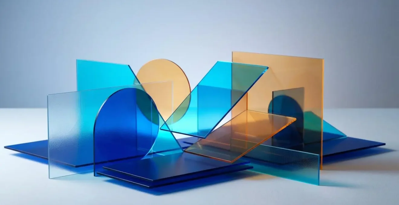 Editorial photograph showing abstract brand identity elements across multiple digital screens with consistent visual motifs