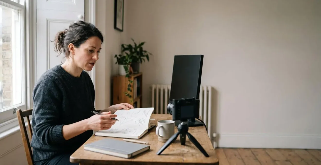 Independent UK content creator filming authentic video content in home studio environment