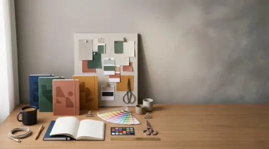 YouTube content creator workspace with cohesive brand elements